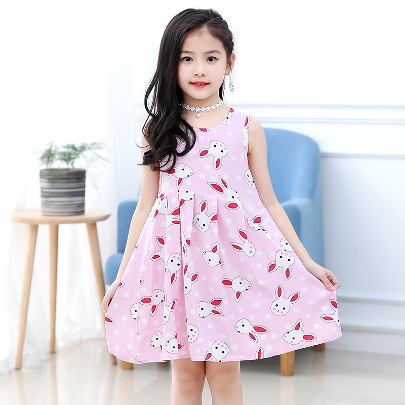 Cô gái váy mùa hè Hàn Quốc phiên bản thời trang trẻ em 1 lụa cotton mùa hè bông quần áo cổ 2 cô gái