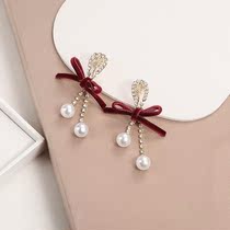 Red Velvet Butterfly Knot Earrings Temperament Superior Atmosphere Suitable for New Years Ear Ornaments Festive 2022 New Year