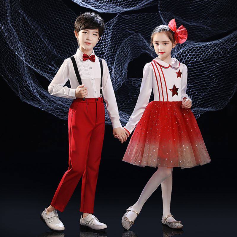 New Year's Day Children's Happy New Year's performance to serve primary school children's recital of choral clothes Performance Costume Girl Chinese Wind Boy the New Year