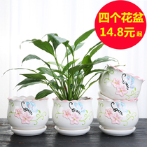 Flower pot ceramic large special clearance with tray household plastic extra-large creative green chloropicolor multi-meaty flowerpot