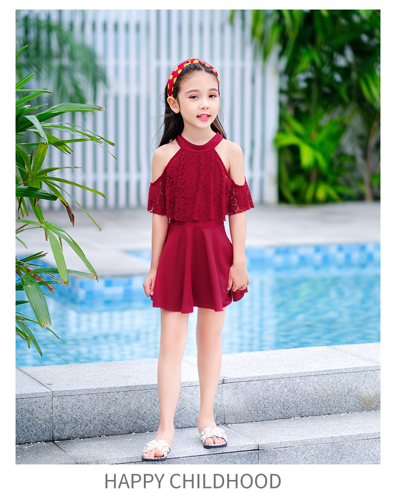 Đồ bơi cho trẻ em của cha mẹ trẻ em gái lưới ren trẻ em người lớn với áo cánh tay che eo ngắn tay là mỏng - Bộ đồ bơi của Kid bikini cho trẻ