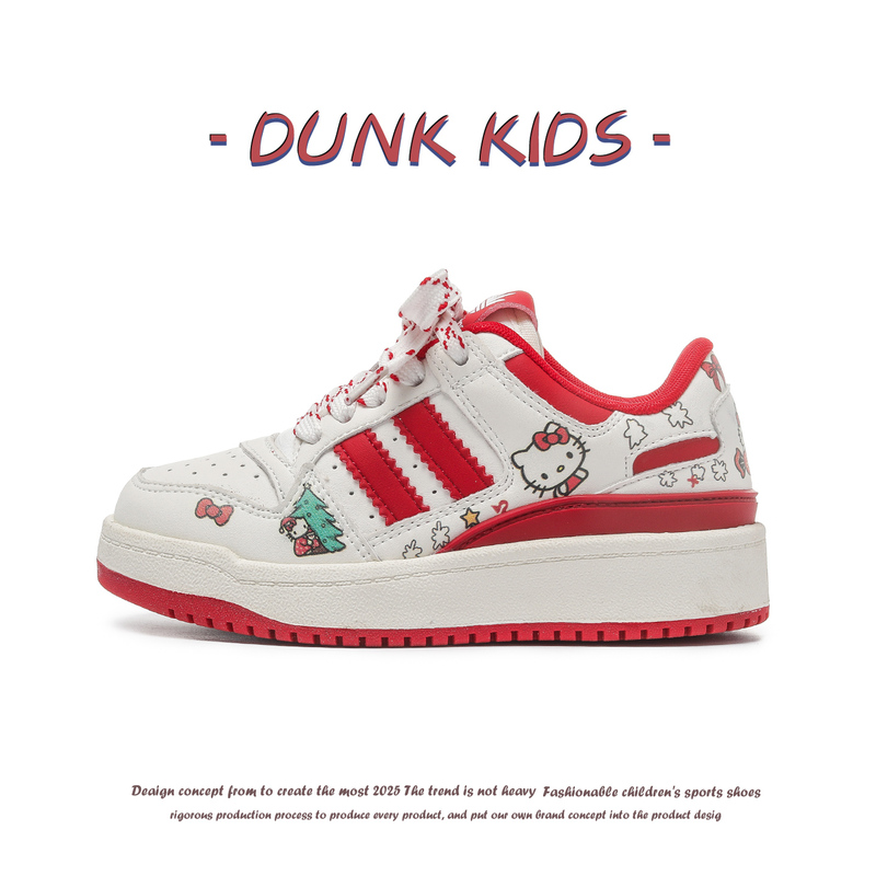 Genuine Leather Girls' Shoes 2026 Spring New Breathable Kt Cat Little Girl White Sneakers Sports Shoes Children's Board Shoes Trendy