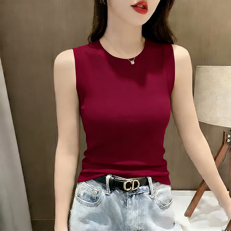 Modal Camisole for Women 2026 Summer New Style Wide Shoulder Slim Fit Covering Side Breasts Sleeveless Round Neck T-Shirt Top for Women