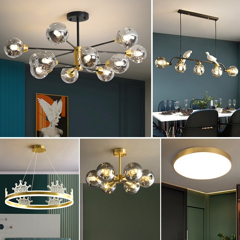 All copper light luxury chandelier Living room lamp Whole house lighting Package combination Creative personality Dining room bedroom Nordic Beanlamp