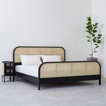 Solid wood rattan bed B&B log wabi-sabi style 1 8 meter double bed hotel home simple modern 1 5 large bed