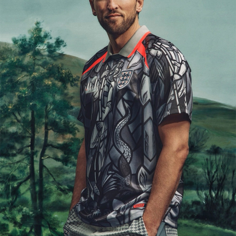 Palace X England Football Team X Tripartite Collaboration Retro Three Lions Badge Print Color-Block Football Jersey Short Sleeve