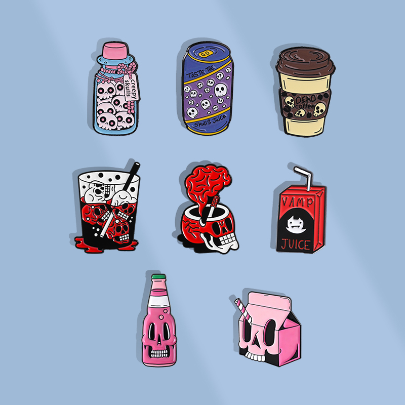 Creative Skull Coffee Cup Personalized Brooch Punk Style Skull-Shaped Badge Metal Badge Backpack Pin Accessory