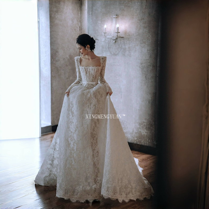 French-Style High-End Luxurious Lace 2026 New Model Super Fairy-Like Slimming Long-Sleeve Main Wedding Dress with Train for the Bride