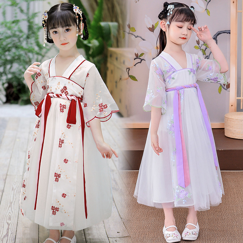 Girls Han Wear Summer Dress 2020 New Chinese Fenghai Children Embroidery Snow Snow Short Sleeve Sleeve Snacks