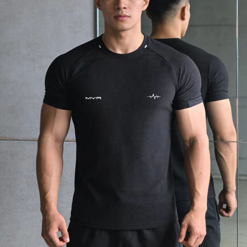 Muscle Energy Spring and Summer 3m Honeycomb Pattern Men's T-Shirt, Ice-Feel, Quick-Drying, High-Elasticity, Slim-Fit, Sports and Fitness Short-Sleeve