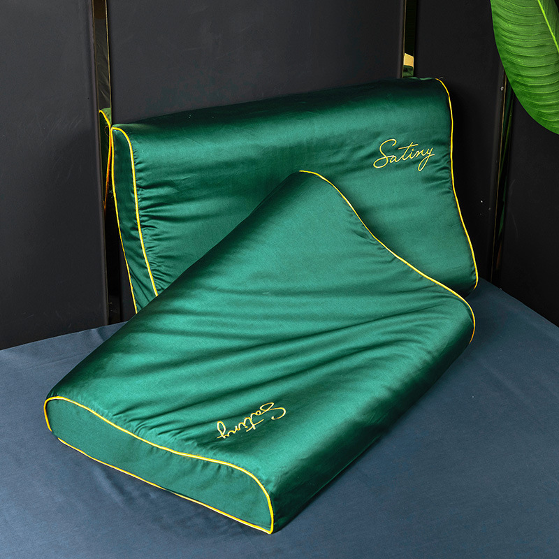 Pure colour pure cotton embroidered latex pillowcase adult 4060 Thai latex pillow core sleeve memory pillowcase-Taobao