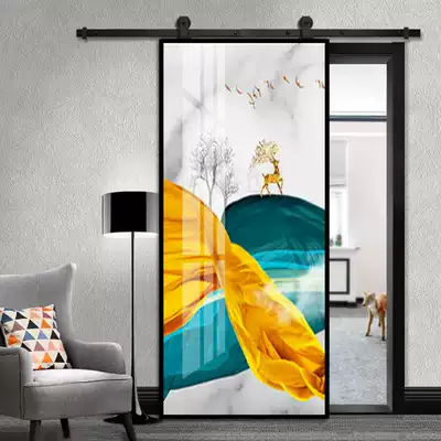 Customized new map barn door color carved door sliding door warehouse Valley door powder room kitchen bedroom hanging wheel door sliding door wooden door