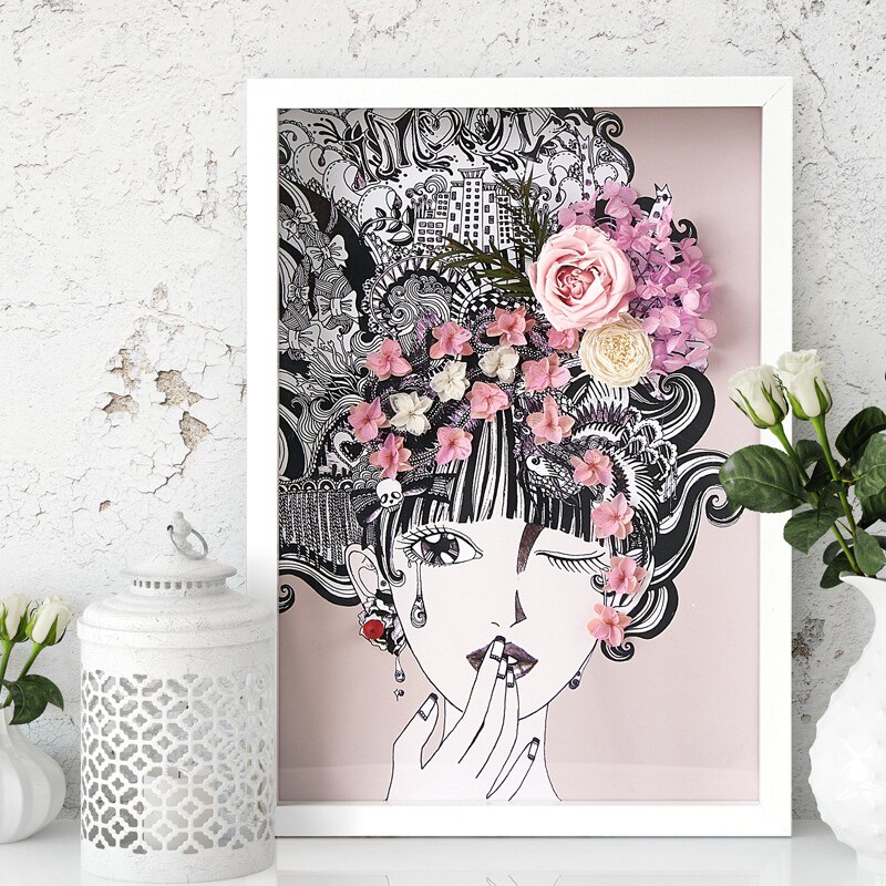 Yongsheng Rose Handcrafted Dry Flower Photo Frame Evergreen Flower Photo Frame Drying Flowers Perpetual Raw Flower Embroidered Ball Solid Pendulum Table Hanging Wall Decoration