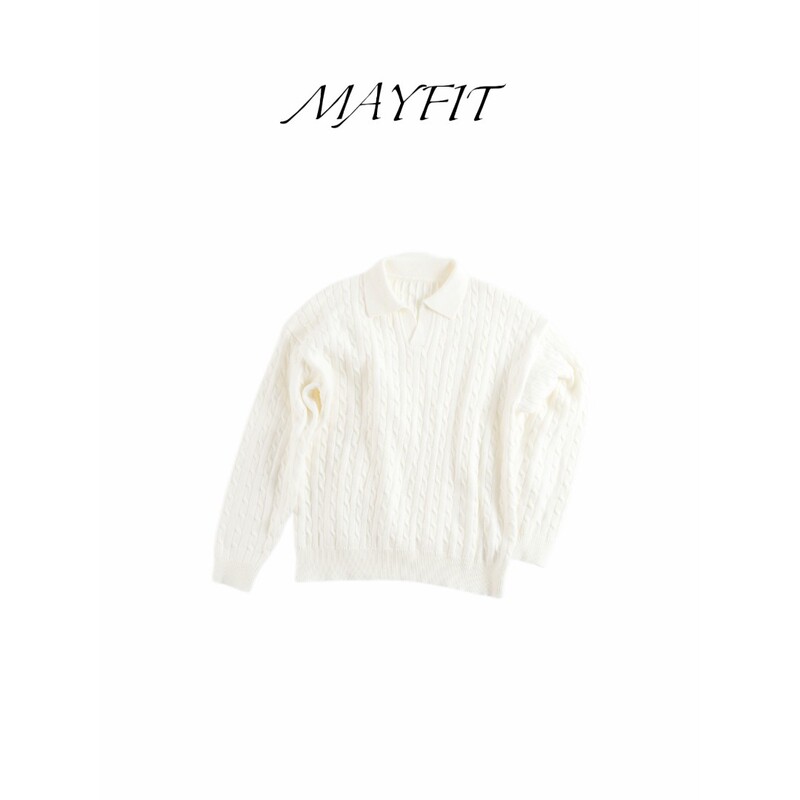 Mayfit'Twisted Pattern' Autumn/Winter Lapel Sweater Internet Celebrity Knitwear Long Sleeve Base Shirt Versatile for Autumn