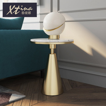 Light luxury round marble sofa with a few corners and a few cabinets postmodern simple metal stainless steel corner table with a small round table