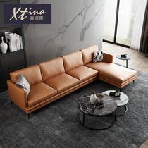 Nordic leather sofa combination Modern simple living room complete first floor cowhide Italian corner size apartment furniture
