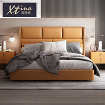 Shan Tina Italian bed Light luxury style leather bed Atmospheric modern simple double bed Master bedroom wedding bed 1 8 meters soft bed