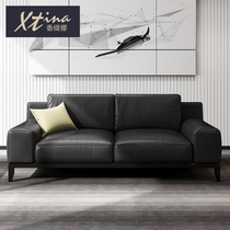 Nordic leather sofa Simple modern style furniture small apartment three-person solid wood sofa wide and thick armrest