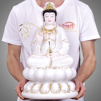 Stone carving white marble Guanyin Bodhisattva Buddha statue ornaments large family lobby shop company dedicated to Guanyin furnishings