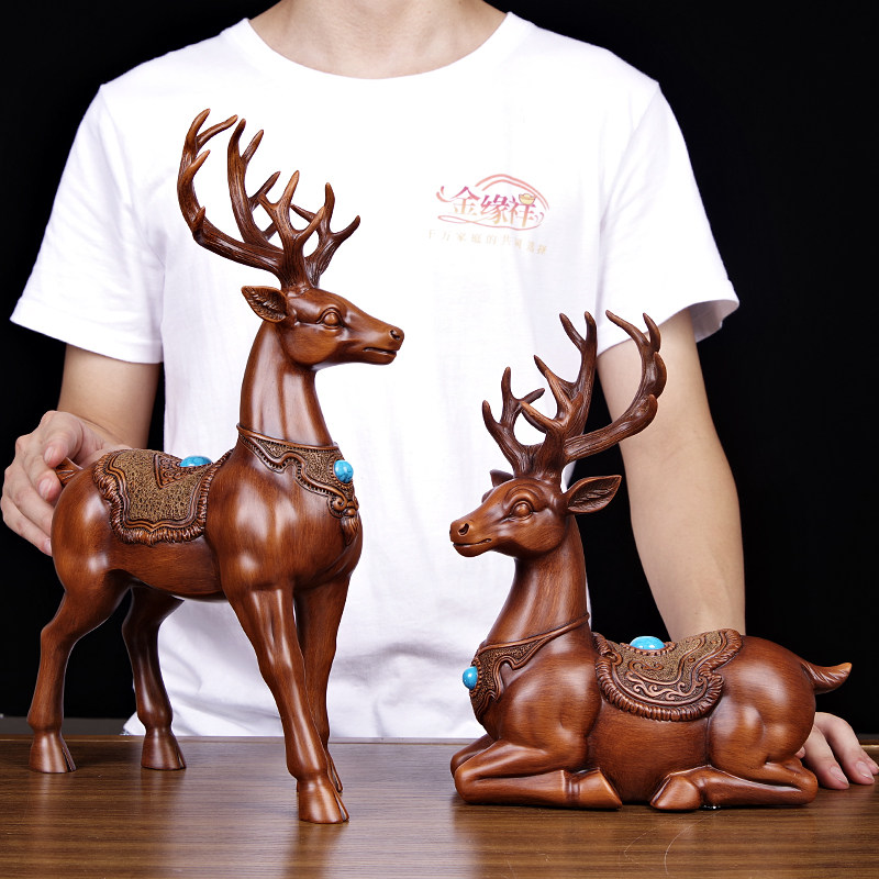 TV cabinet decoration lucky elk a pair of Chinese family cabinet decorations sika deer ornaments porch craft gifts ornaments
