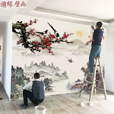 3D three-dimensional modern Chinese living room TV background wall wallpaper 8d ink flowers and birds wallpaper film and television Wall cloth 5D mural