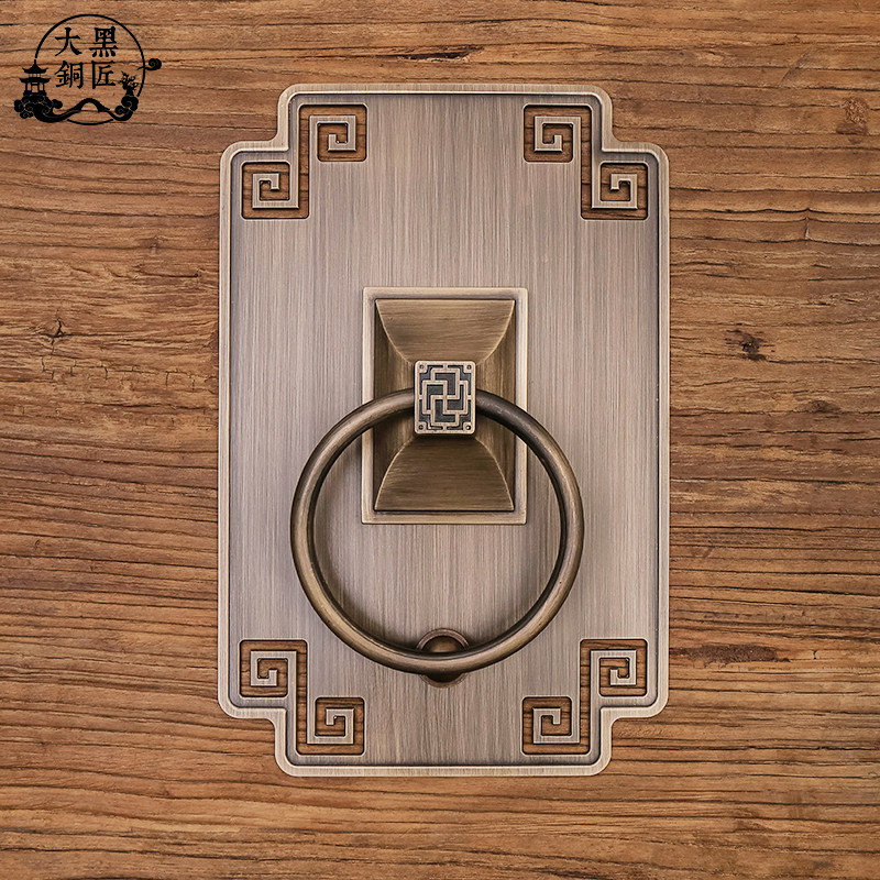 New Chinese antique pure copper door knocker carved solid ring thickened pull ring retro solid wood door handle copper accessories