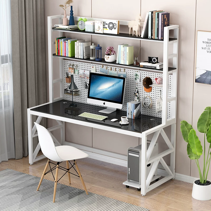 Bedroom desktop computer table home desk bookshelf integrated writing table with shelf hole board student study table