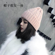 Hat Wig Integrated Woman Zishoulder Short Hair New Natural Fashion Knitted Hat Autumn Winter Hat Thickened Wig Sleeve