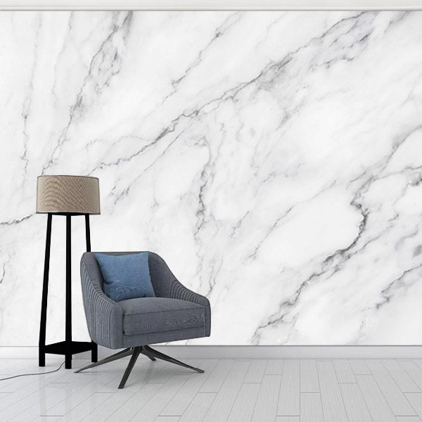 Modern minimal living room TV background 8D bamboo wood fiber white imitation marble pattern high light painting