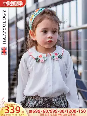 Happyology British three-dimensional embroidered collar girl long sleeve shirt children's suit breathable British air conditioning shirt