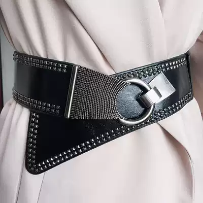 Fashion rivets Ultra-wide belt women's all-match dress accessories leaning tower belt Women's decorative elastic waist belt all-match