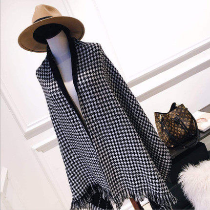 European and American double sided Inglo plaid scarf woman winter thickened long warm retro gibirge flow Suimitation cashmere shawl
