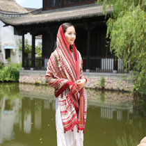 Ultra-beautiful ethnic wind handmade hanging shall flow sushawl shoulder scarves spring and summer sun protection against cold tourism shawl silk scarlet cotton women