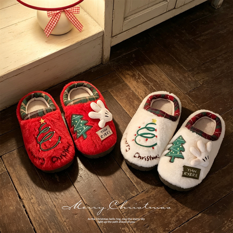 Warm, Comfortable, Skin-Friendly, Unisex Bedroom Fuzzy Slippers, Cute Palm-Shaped Couple's Winter Retro Color-Blocking Christmas Tree Cotton Slippers Warm, Comfortable, Skin-Friendly, Unisex Bedroom Fuzzy Slippers, Cute Palm-Shaped Couple's Winter Retro Color-Blocking Christmas Tree Cotton Slippers