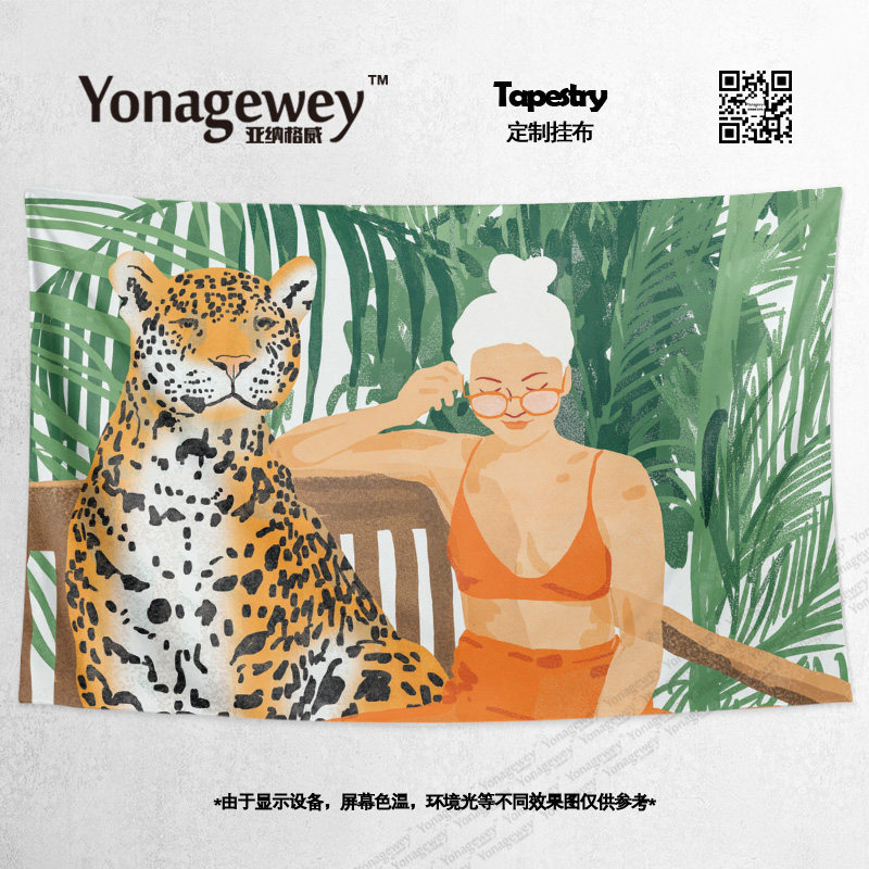 INS European and American hand painted large cat leopard Teenage Girl Summer Wind Personality Bedroom Decoration Poster Tapestry Background Cloth Hanging Cloth