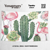 Nordic simple fresh hand painted green plant cactus flowers potted decorative background cloth tapestry poster hanging cloth