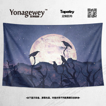 Gray modern dark wind illustration moon Pine Mountain Starry Sky decorative wall cloth poster tapestry hanging cloth background cloth
