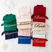 Spring red female wedding bride bridesmaid with hand gift morning gown silk embroidery custom pajamas robe female summer long