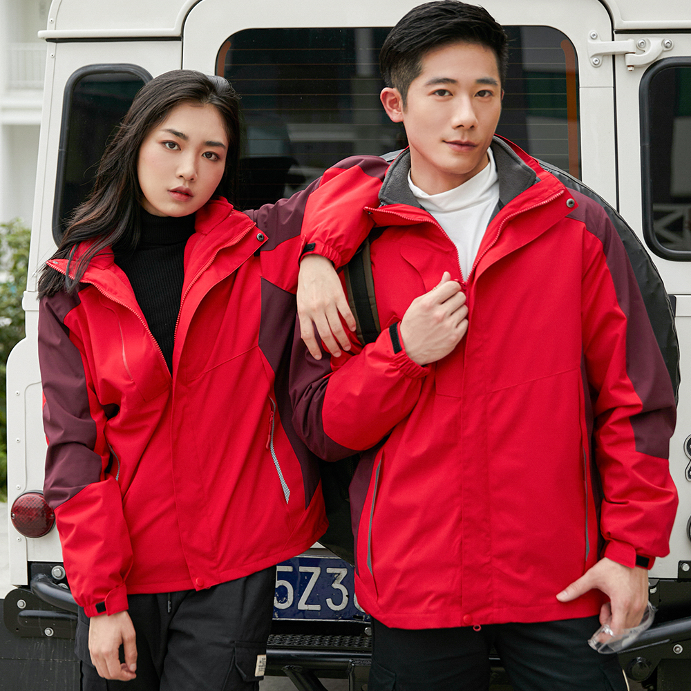Jacket custom work clothes printed logo winter men's two-piece plus velvet thickening group warm waterproof mountaineering clothing