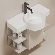 Small apartment cream style wall-mounted ceramic wash basin cabinet combination floor-standing solid wood bathroom cabinet toilet wash basin