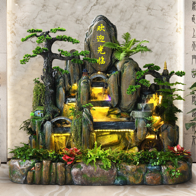 Large Fake Mountain Flowing Water Fountain Pendulum Piece Landing Living-room Wind Water Wheel Trick and Courtyard Office Inside and outside Fish Pool View