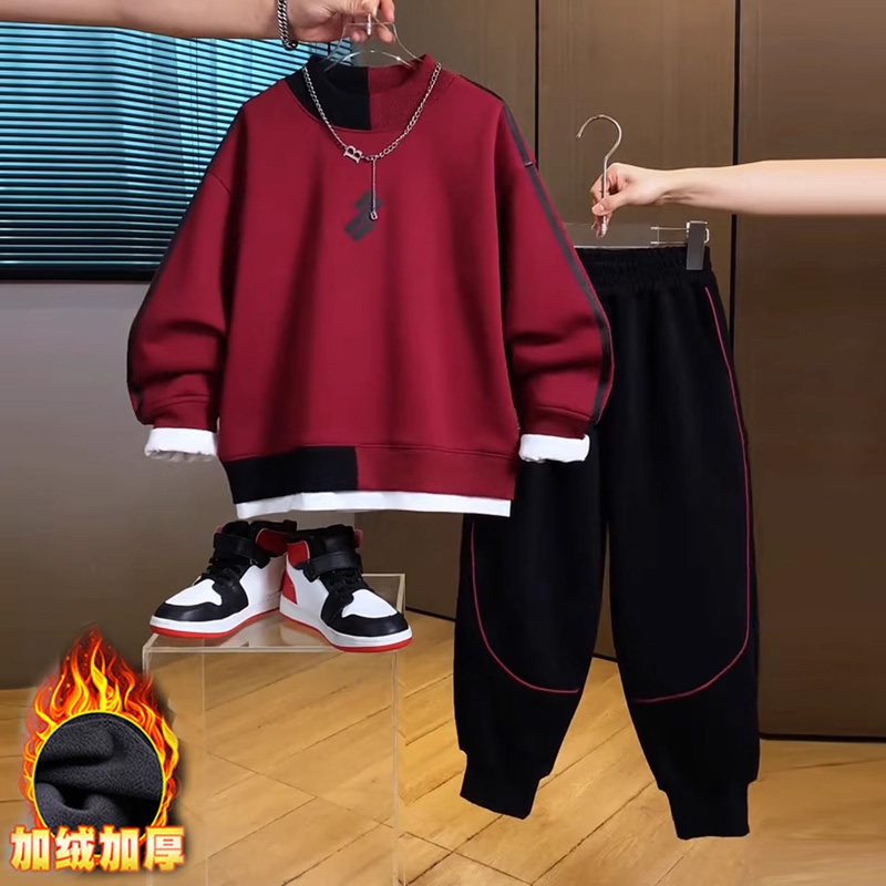 Костюмы для мальчиков, зимняя одежда, новые детские свитера 2025 года, плюс утепленная спортивная одежда из бархата, осенние и зимние модели, крутой и красивый тренд