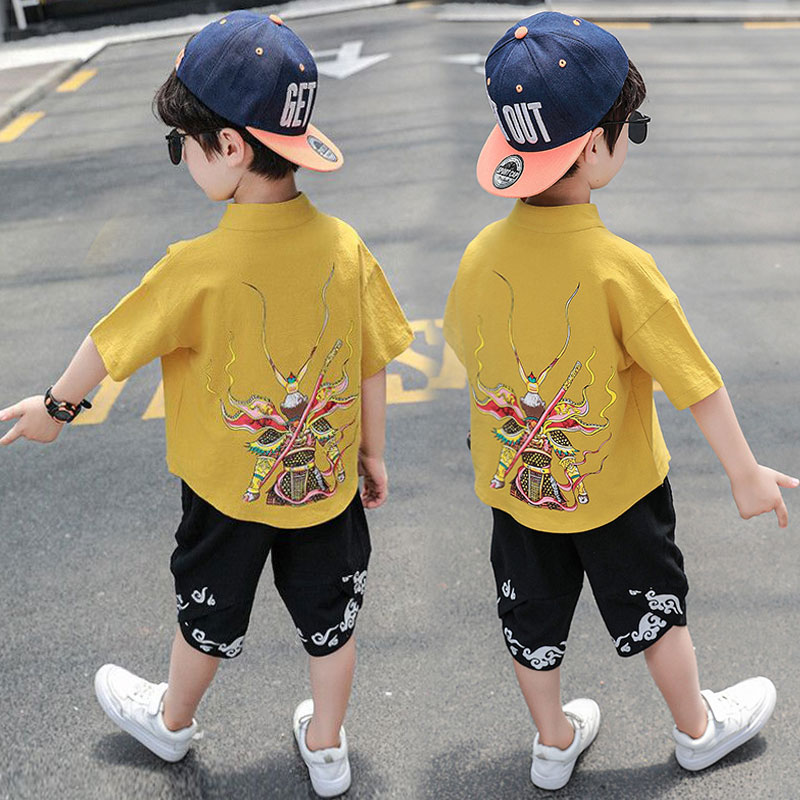 Boys summer clothes 2022 new children's Western style cotton and linen suits summer Chinese style children's clothes Hanfu short-sleeved shorts tide