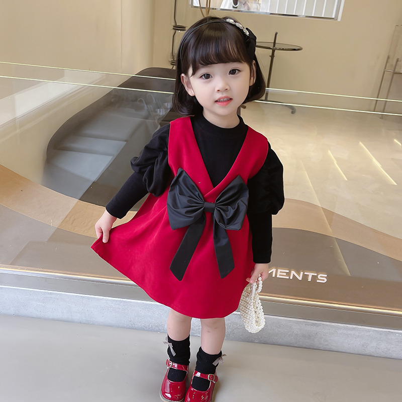 South Korea's trendy female baby princess two sets gown 2022 new girl's spring and autumn foreign dress surges