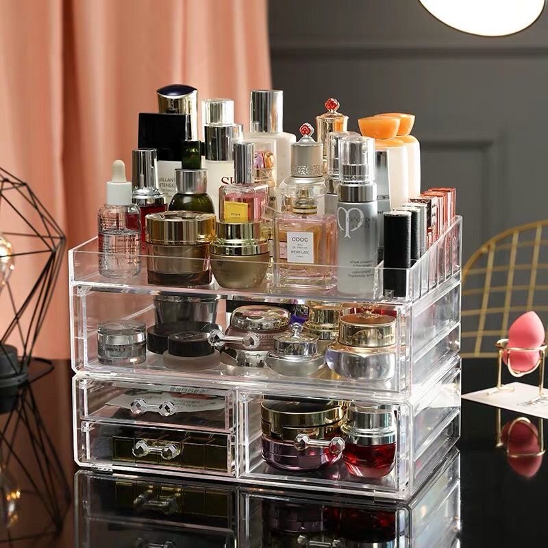 Transparent cosmetic storage box desktop acrylic dressing table drawer type household storage rack large capacity can be superimposed