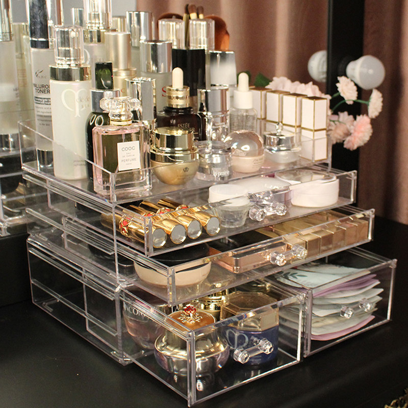 Mouth Red Cosmetics containing box Desktop Acrylic Makeup Desk for Home Drawers Mask Racks Large Capacity Dorms