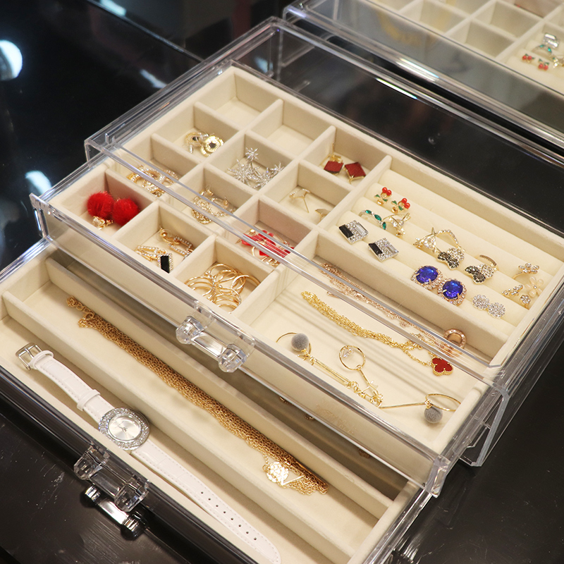 Jewelry Containing Box DRAWER Transparent Ornament Earrings Ring Minima Princess Eaux Dust Resistant Household Suede Plate