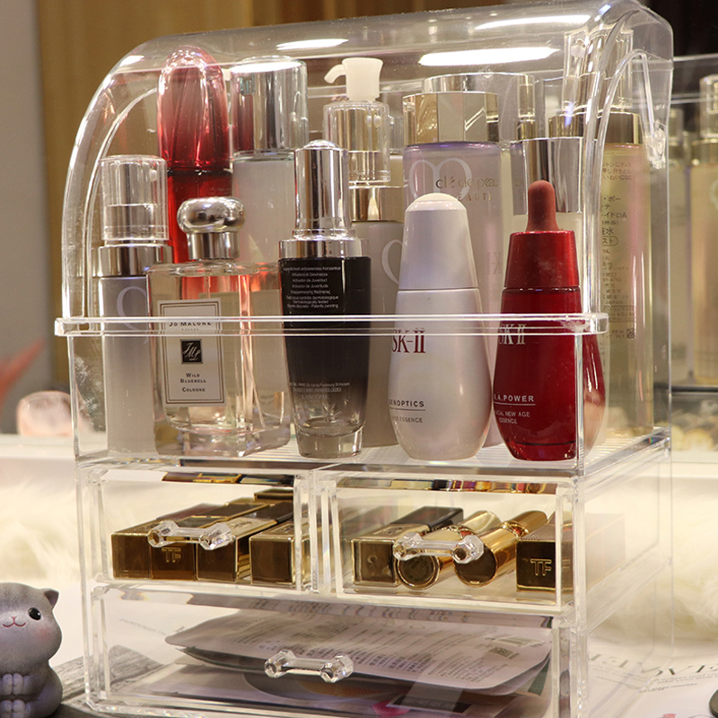 Dust-proof cosmetic storage box transparent table top shelf lip red skin care products acrylic make-up table finishing quarters
