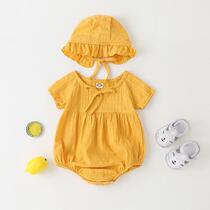 ins brief pit bar tying summer baby pure cotton one-piece clothes light and thin bag fart short climbing baby out climbing and climbing