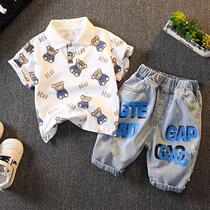 100% pure cotton male baby boy 2022 summer new cartoon Cartoon Little Bear Children Turning short sleeves POLO Shirt
